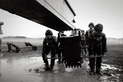 photographer Arkady001 documentary modelling photo. royal engineers assemble a main girder bridge mgb during an exercise on salisbury plain training area july 2009.