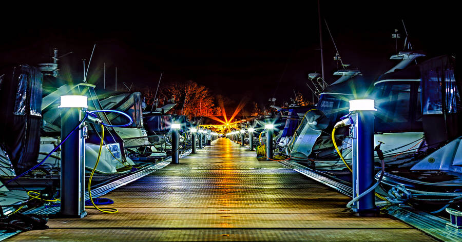 photographer StudioDee night  photo. midnight at the marina a timed hdr exposure.